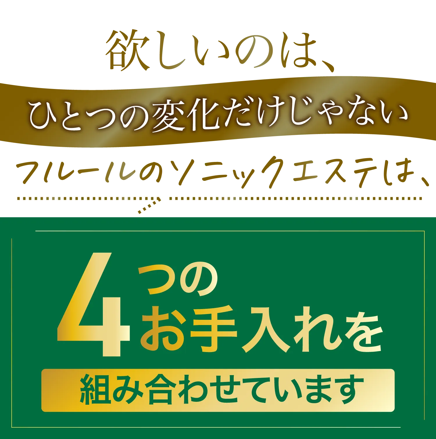  欲しいのは、ひとつの変化だけじゃないフルールのソニックエステは、 4つのお手入れを組み合わせています